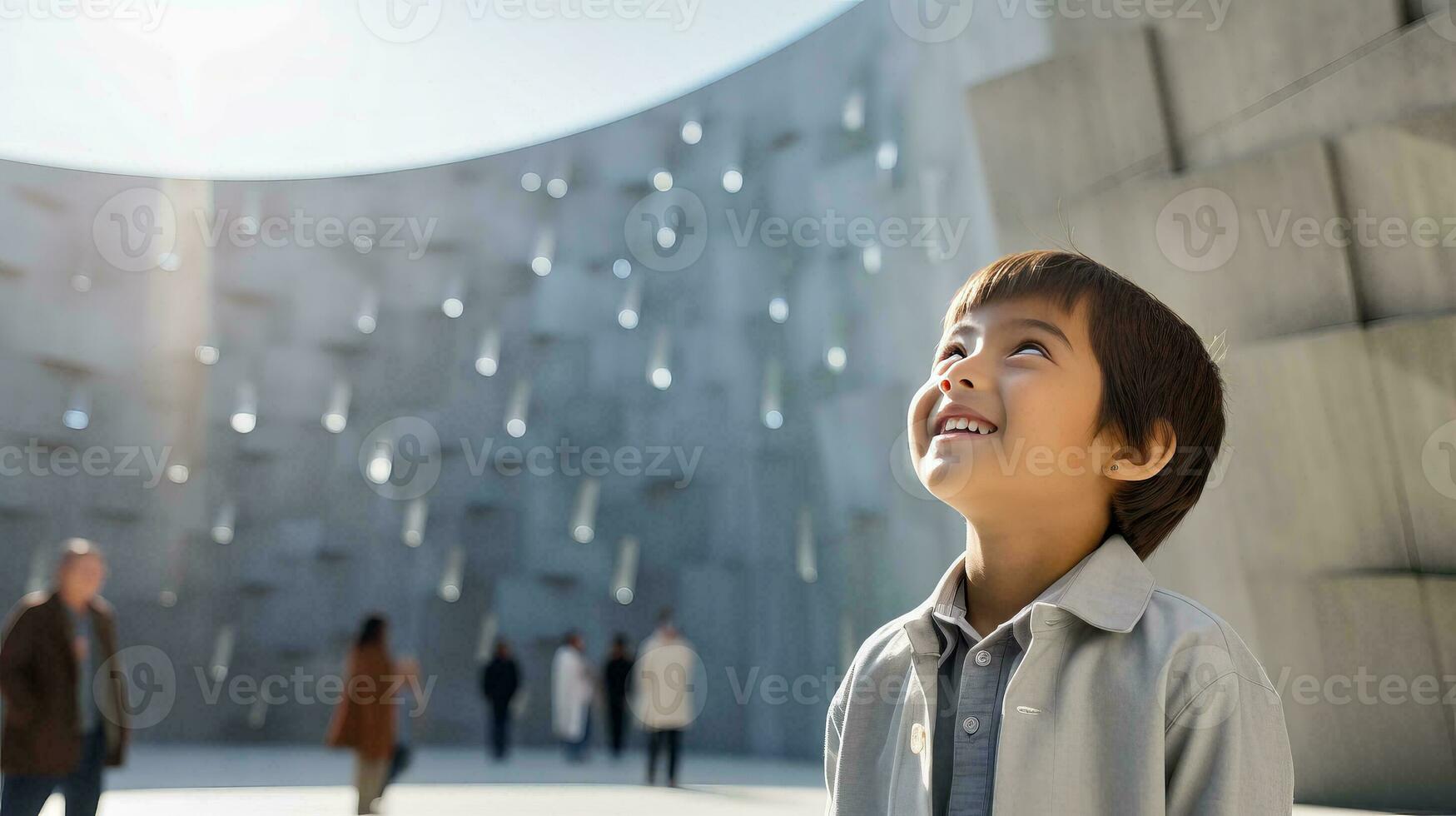 AI generated Young Boy Standing in Front of Building photo