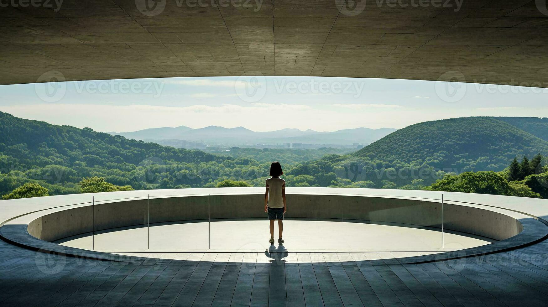 AI generated Woman Gazing Through Circular Window photo