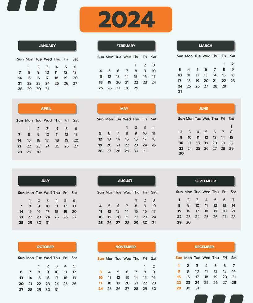 2024 Calendar Template vector
