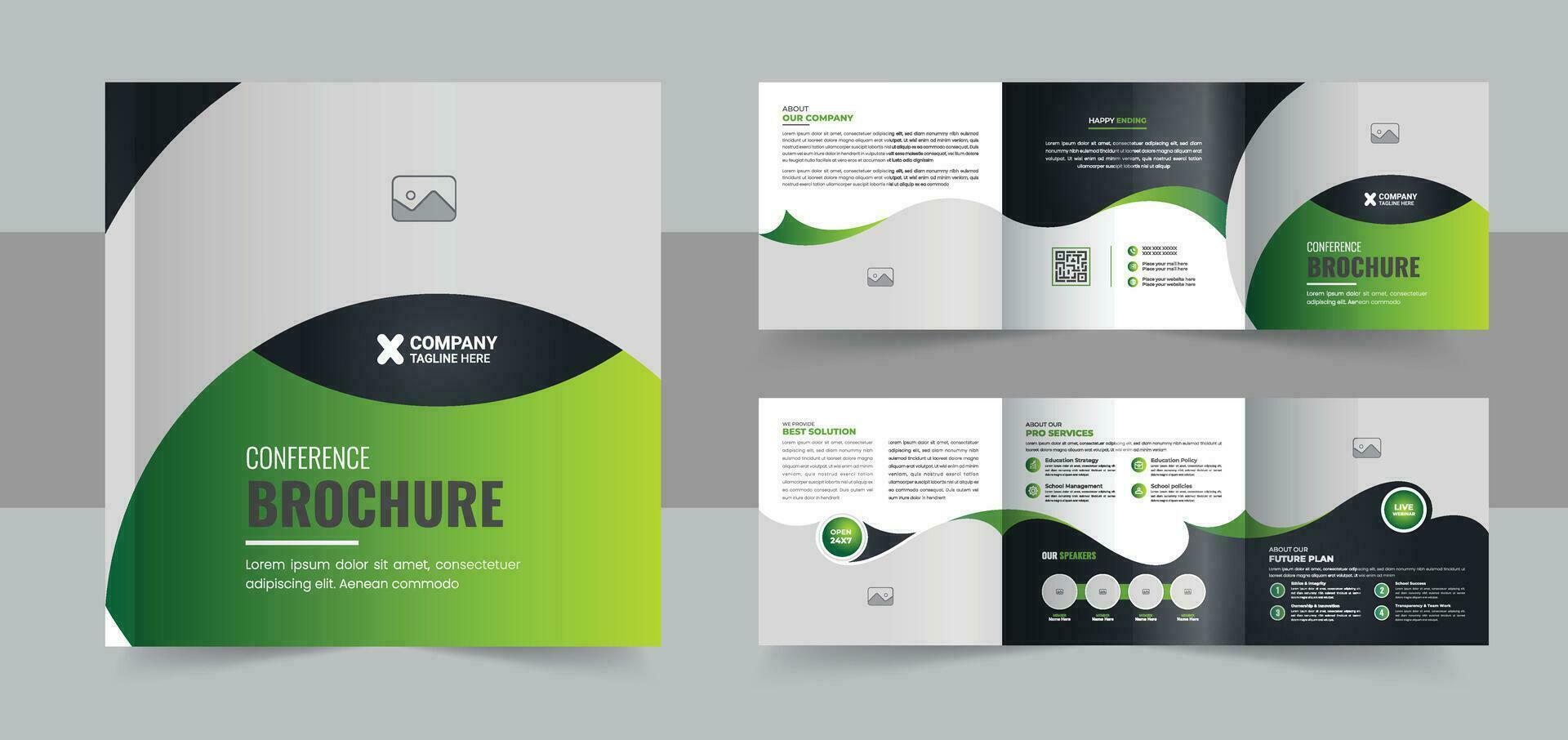 Multicolor conference square trifold brochure template, corporate square trifold brochure template or modern business trifold brochure design vector