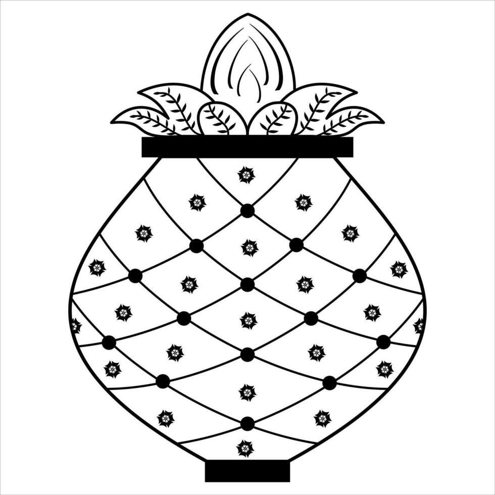 Vector illustration of kalash, coconut with leaf in pottery