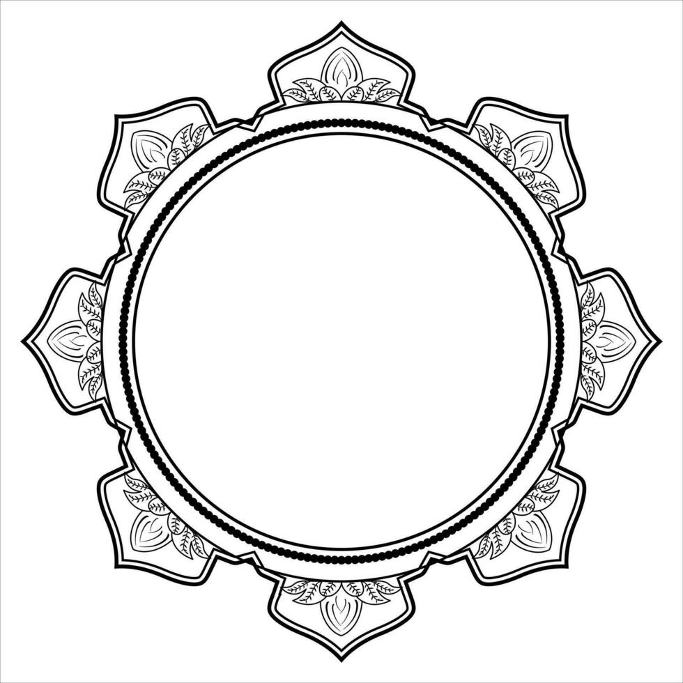 Frame from floral elements. Vector black and white round frame, border, divider, circle shape, branches and leaves. Drawn line art elements, naturalness and minimalism. Trending style for wedding