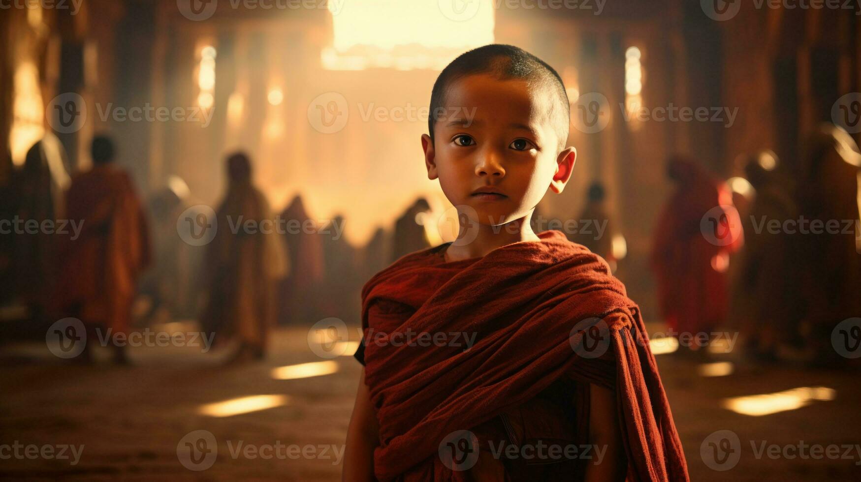 Portrait of the novice monk in the Bagan Mandalay, Myanmar photo