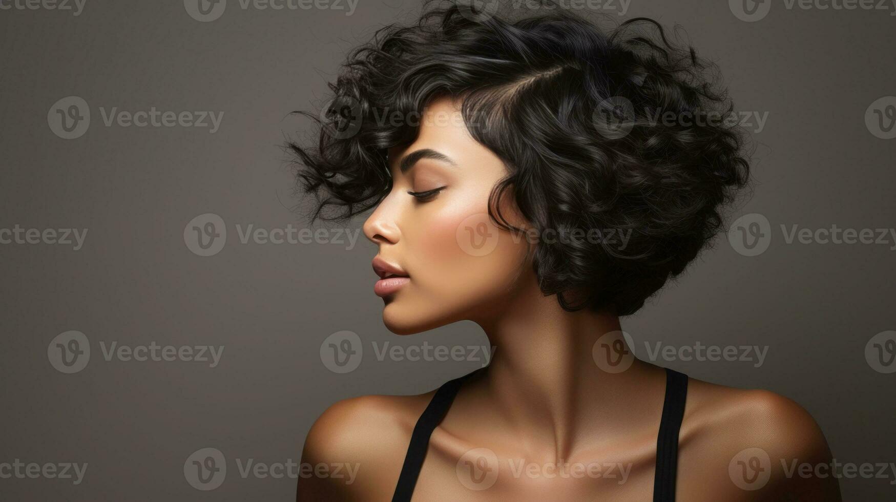 Portrait fashion black woman hair cut photo