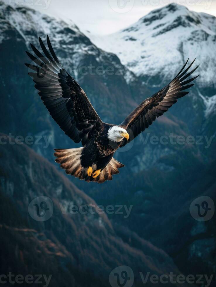 ai generado americano calvo águila en el naturaleza antecedentes foto