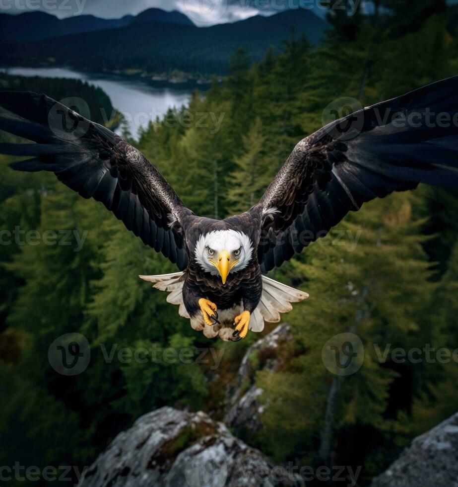 ai generado americano calvo águila en el naturaleza antecedentes foto