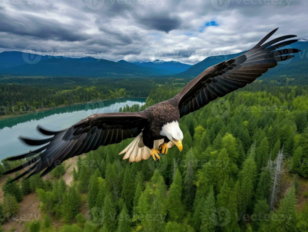 ai generado americano calvo águila en el naturaleza antecedentes foto