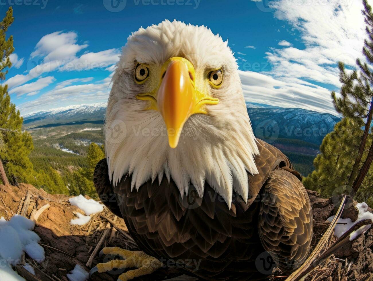 ai generado americano calvo águila en el naturaleza antecedentes foto