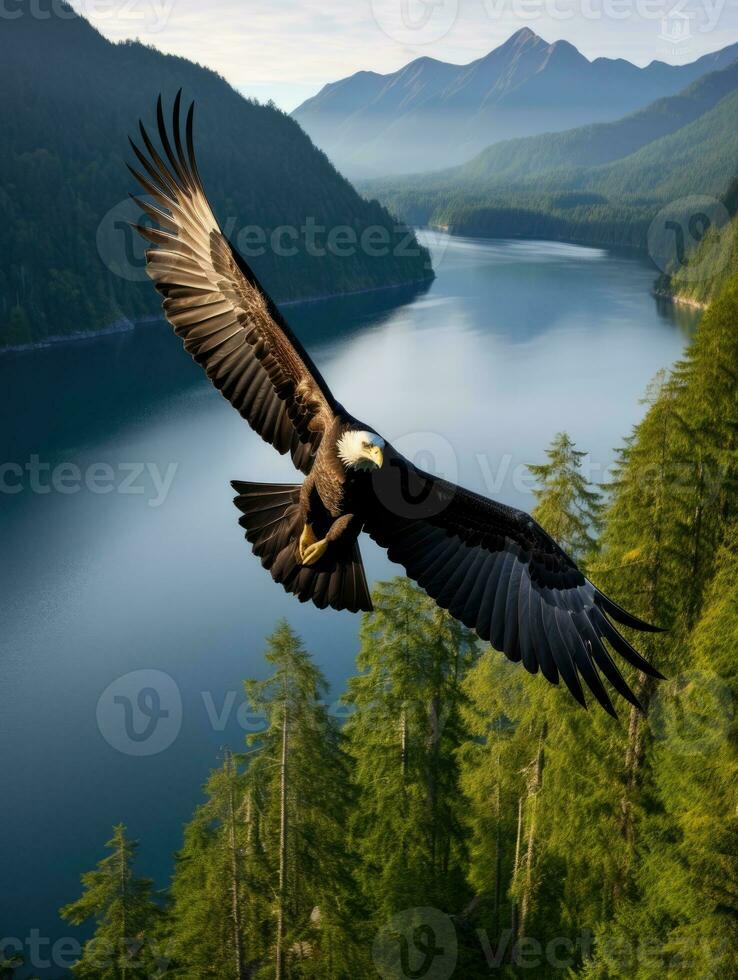 ai generado americano calvo águila en el naturaleza antecedentes foto