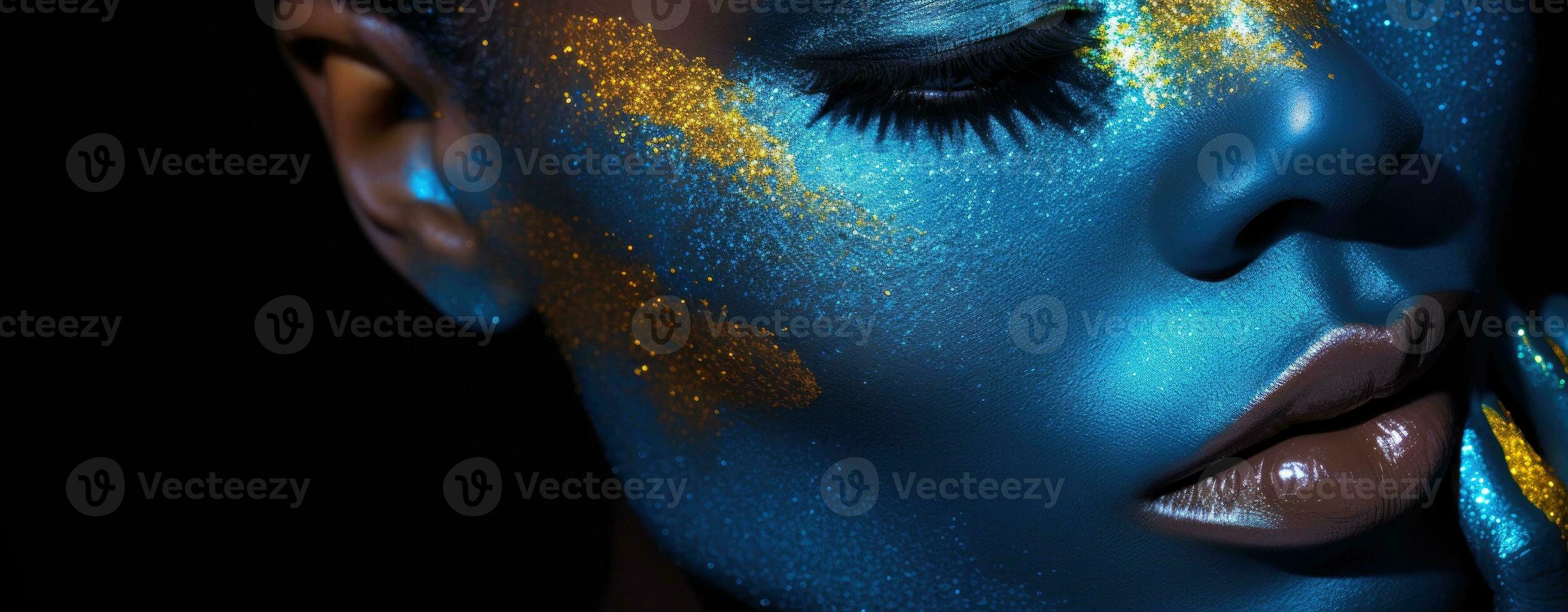 AI generated Close up portrait of a beautiful model with amazing colourful makeup photo