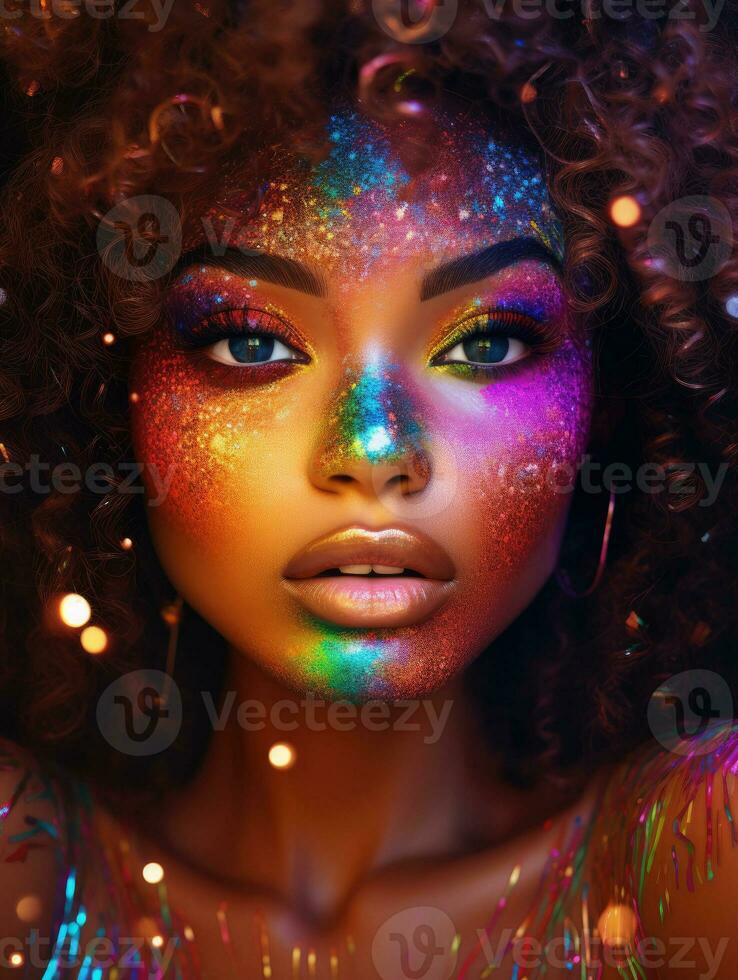 AI generated Close up portrait of a beautiful model with amazing colourful makeup photo