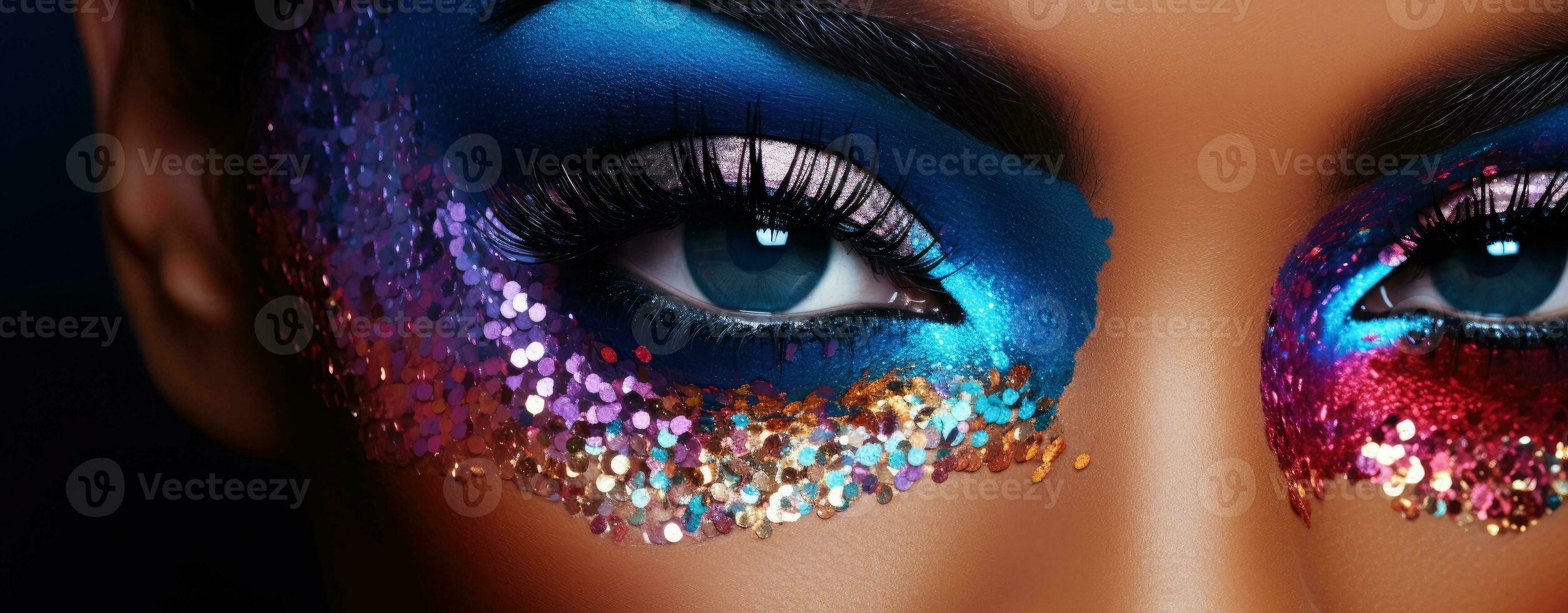 AI generated Close up portrait of a beautiful model with amazing colourful makeup photo