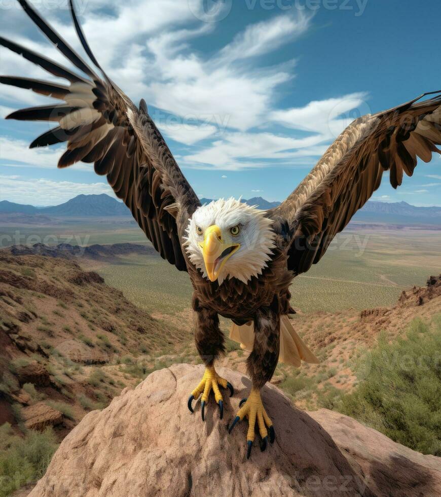 ai generado americano calvo águila en el naturaleza antecedentes foto