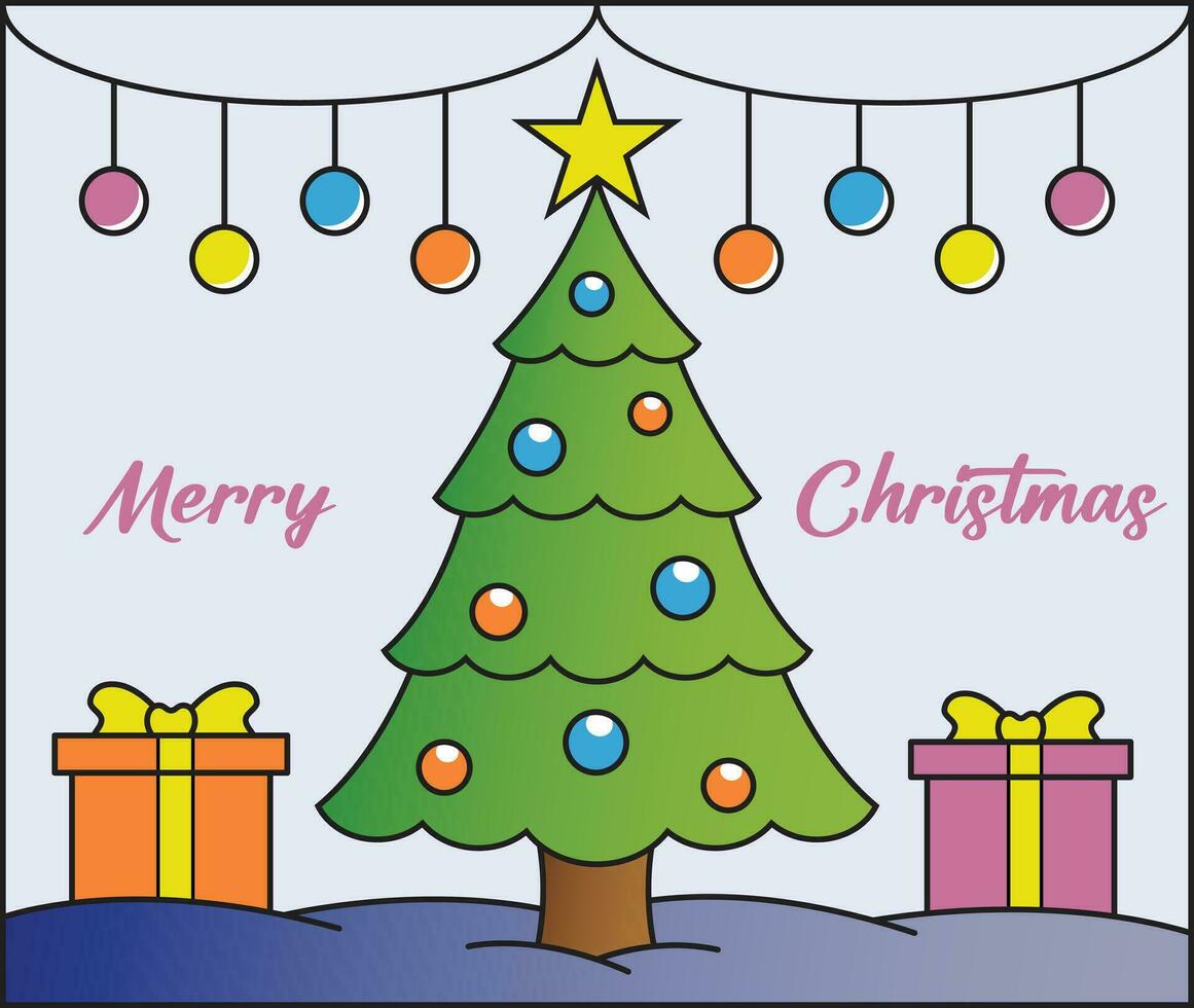 Merry Christmas tree with background vector art, graphics