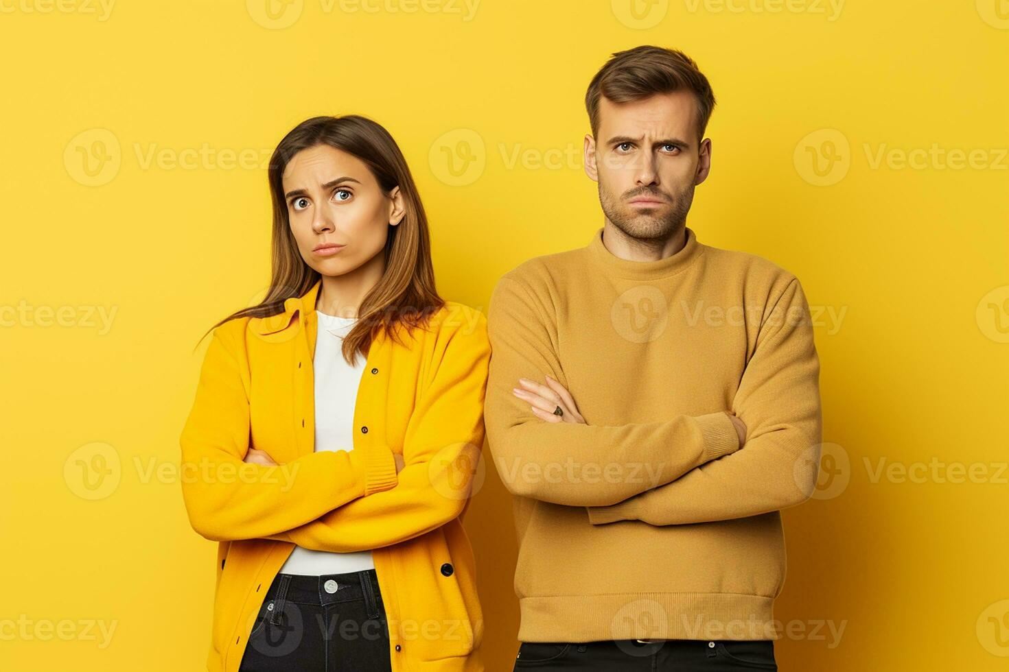 AI generated couple with arms folded, have fight misunderstanding concept photo