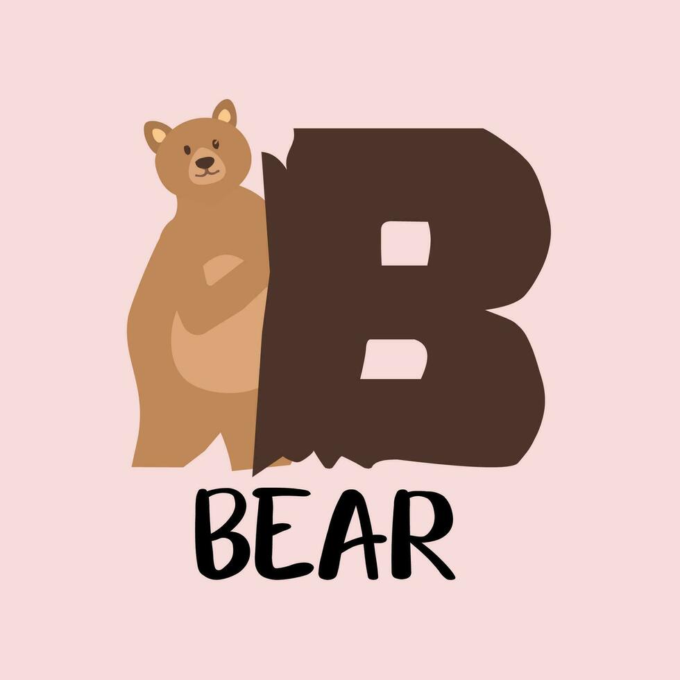 Animal alphabet letter B. English alphabet with cute animal concept. Vector illustration.illustration alphabet letter B for Bear with animal good for kid education