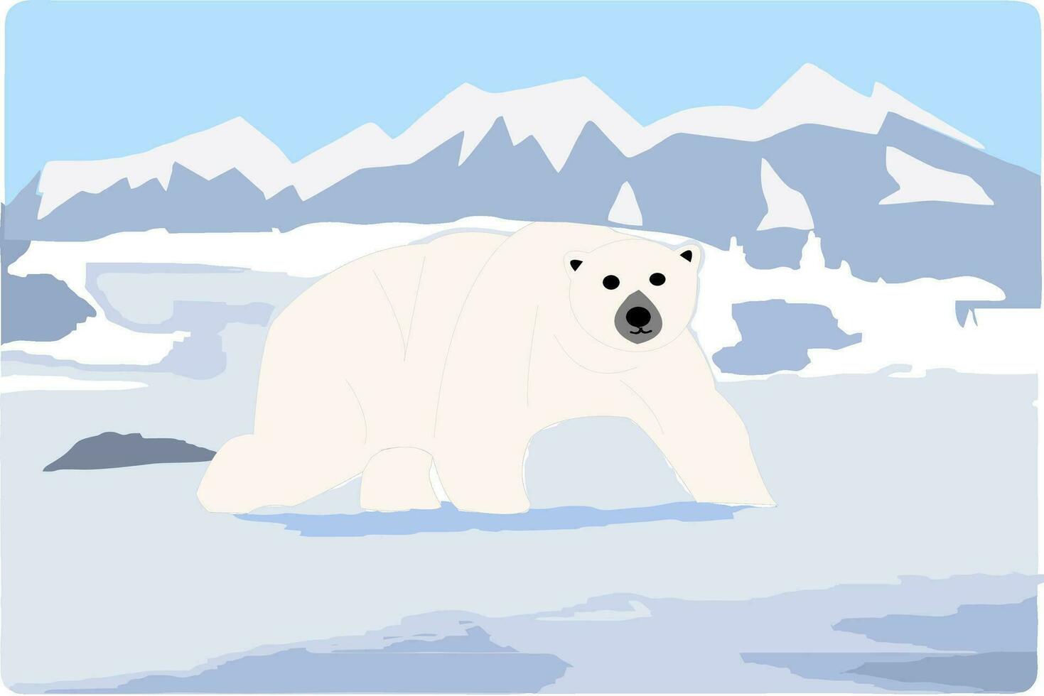 Cartoon white ice bear with iceberg view. Vector illustration of Cartoon Bear