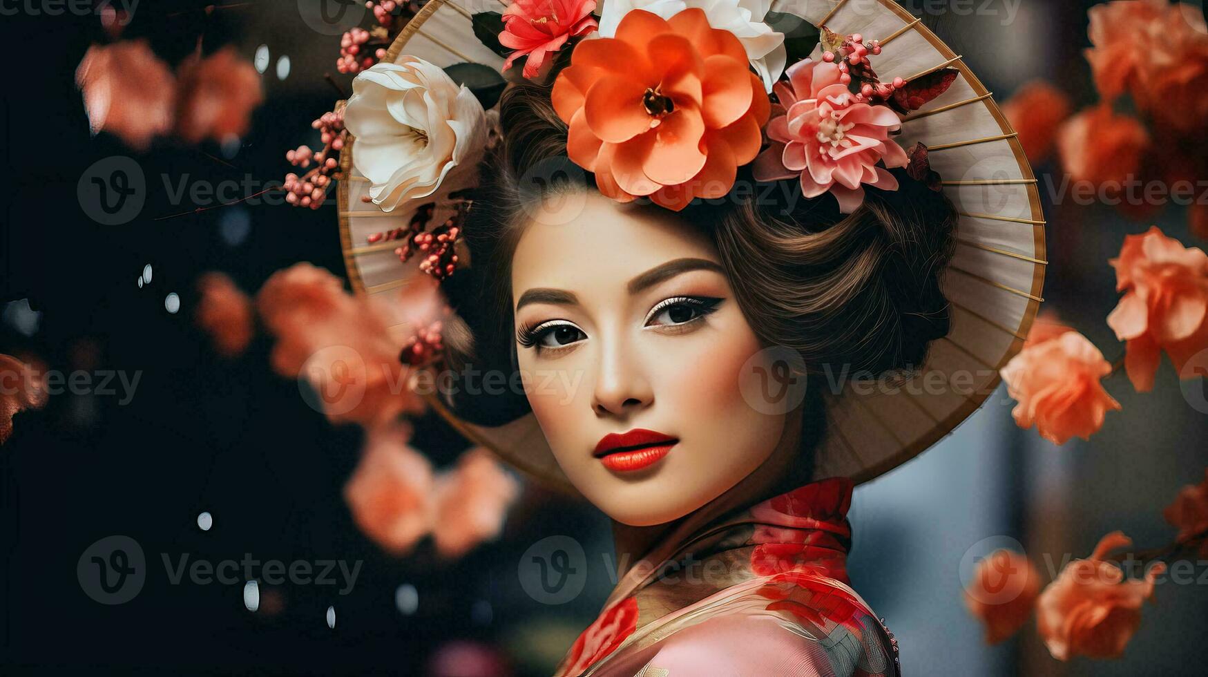 ai generado mujer con sombrero y floral fuente foto