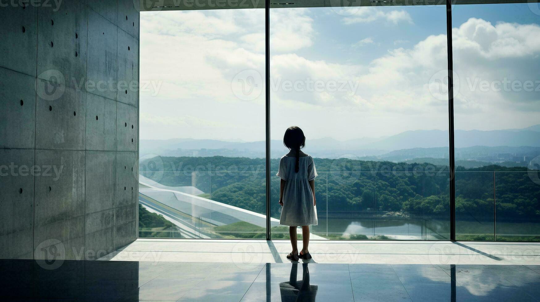 AI generated Woman Standing in Front of a Large Window photo