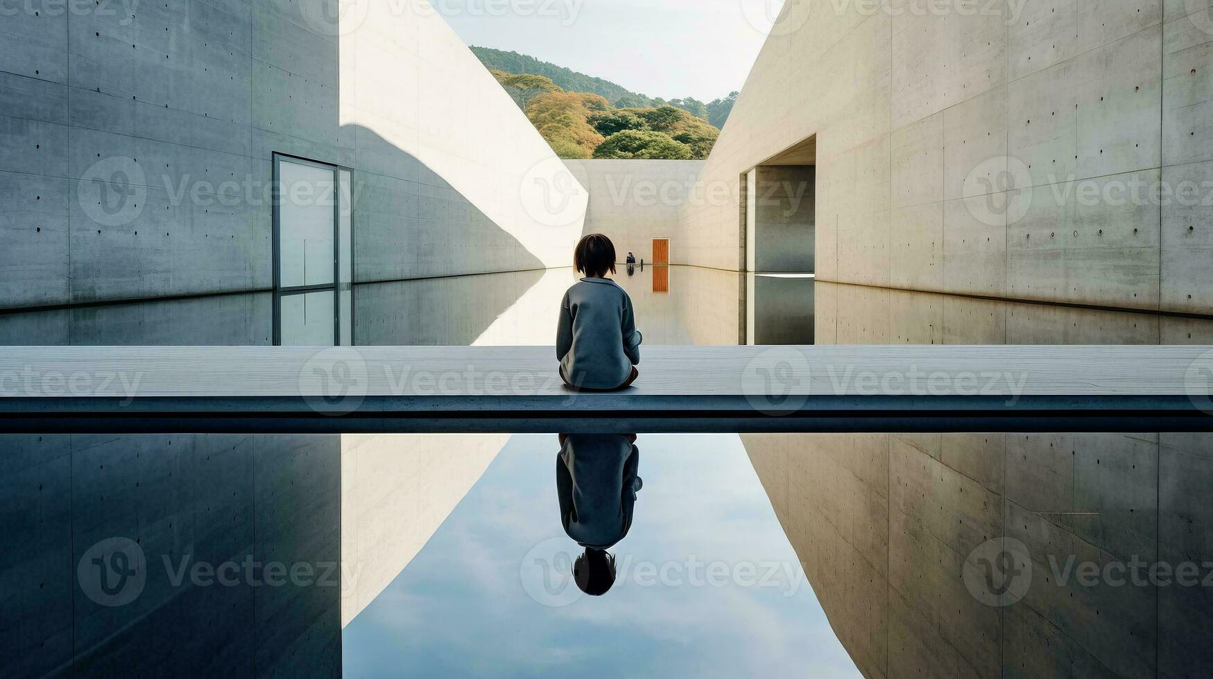 AI generated Person Sitting on Pool Edge photo