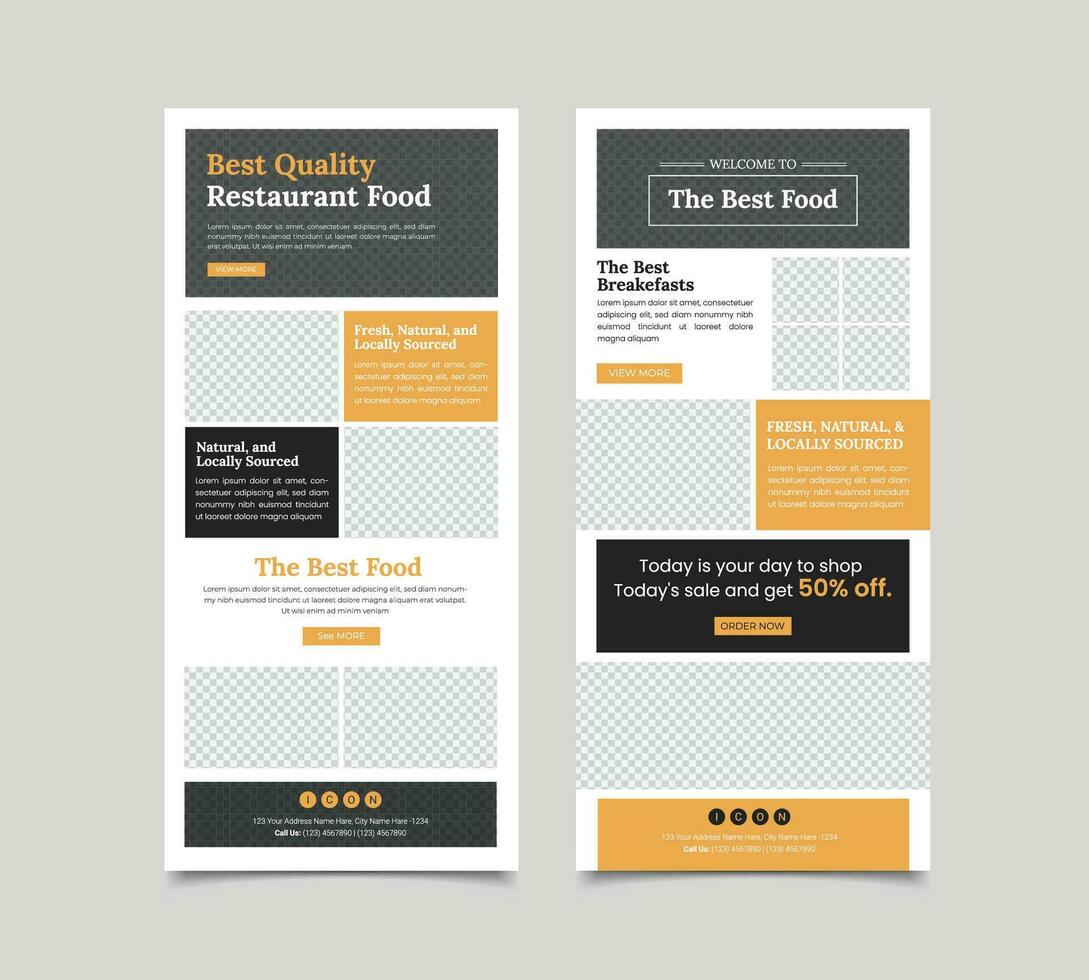 Food and Beverage Email Newsletter Template, Food Promotion Template, Email Marketing Landing page vector