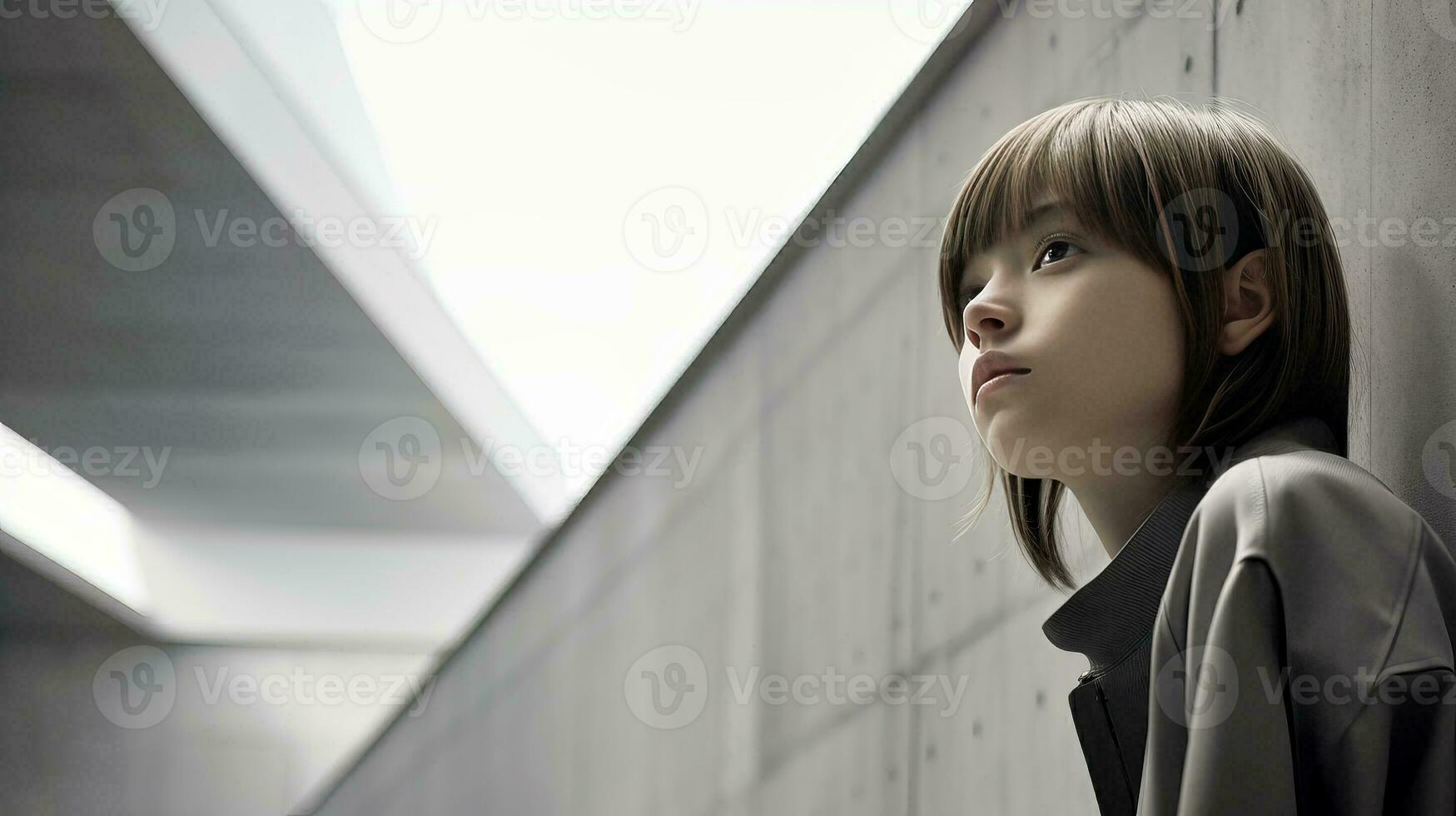 ai generado mujer descansando tranquilamente en contra muro, ojos cerrado foto