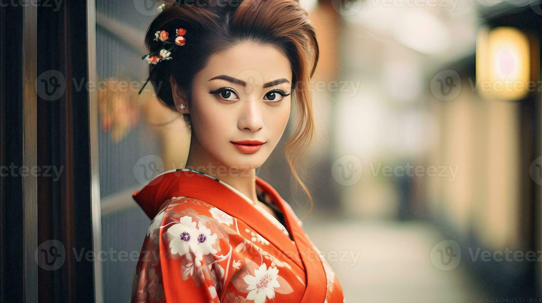 AI generated A Woman in a Kimono Poses for a Picture photo