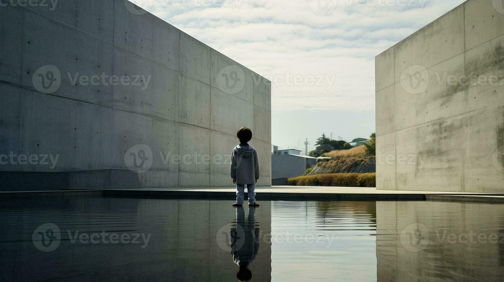 AI generated Standing Alone in Shallow Water Reflecting a Tranquil and Serene Scene photo