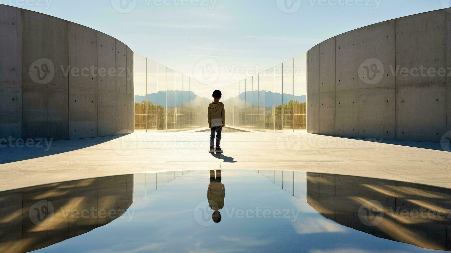 AI generated A Person Standing in Front of a Reflecting Pool photo