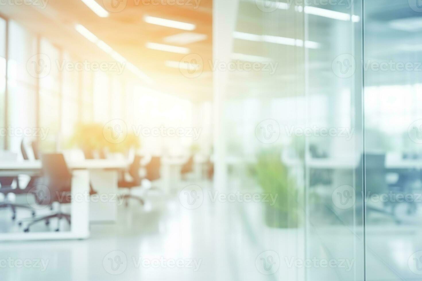 AI generated Beautiful blurred background of a modern office interior in gray tones with panoramic windows photo