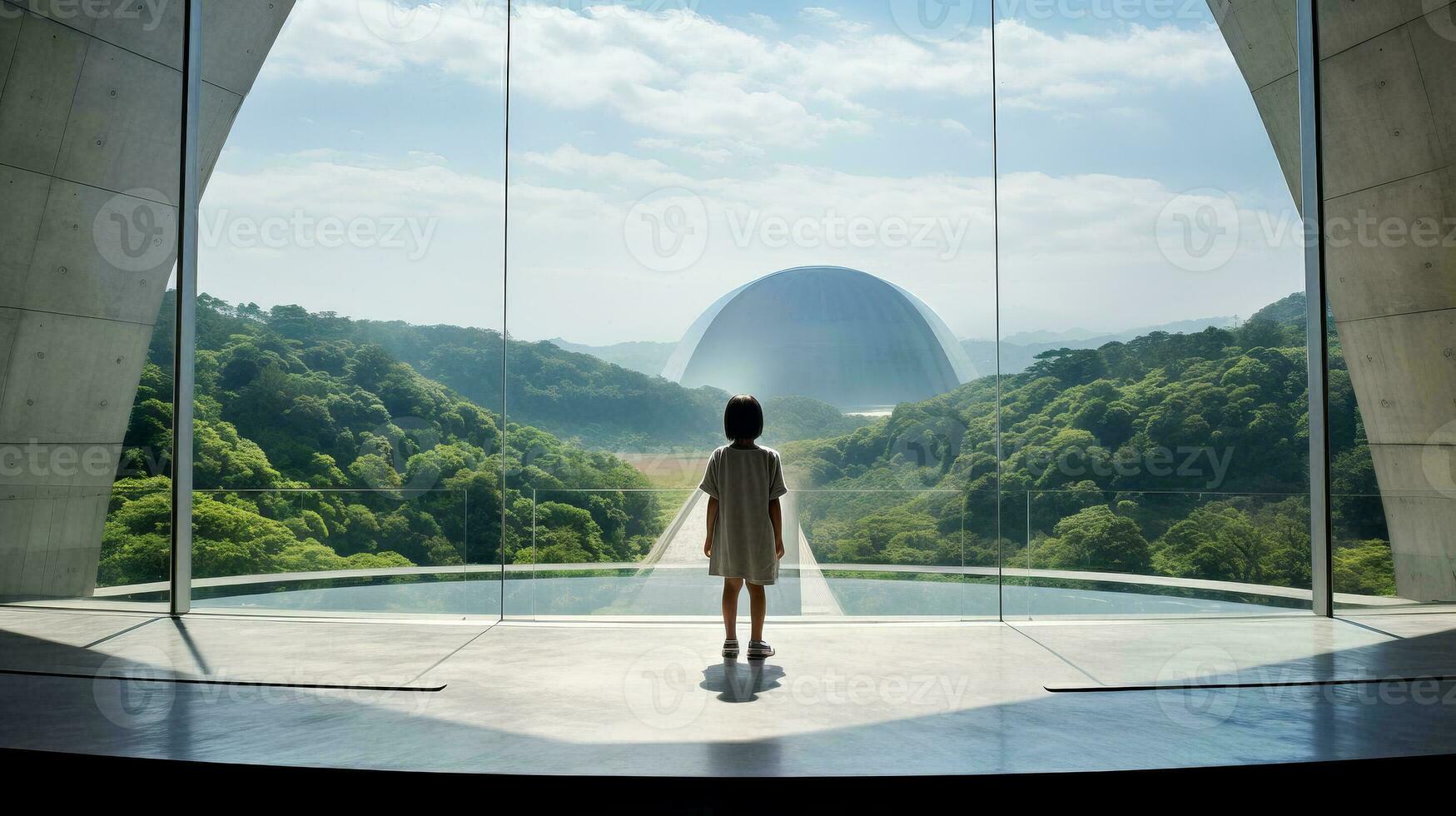 AI generated A Person Standing in Front of a Large Window photo