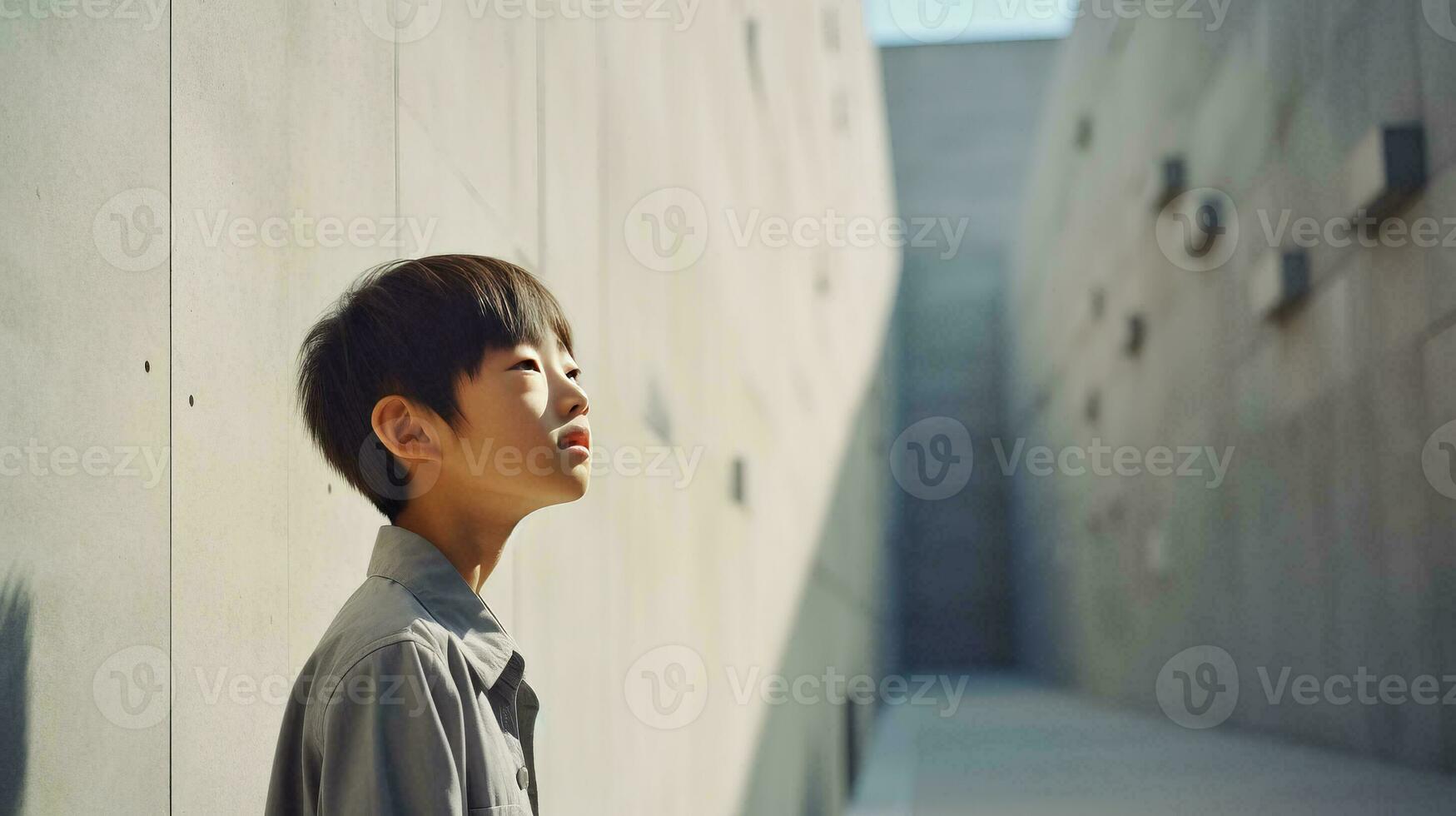 AI generated A Young Man Posing Thoughtfully in Front of a Textured Brick Wall photo