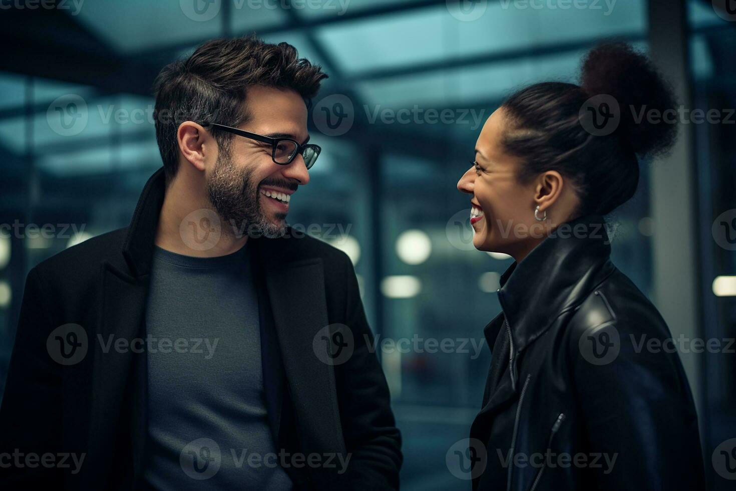 AI generated Friends greeting each other and laughing photo