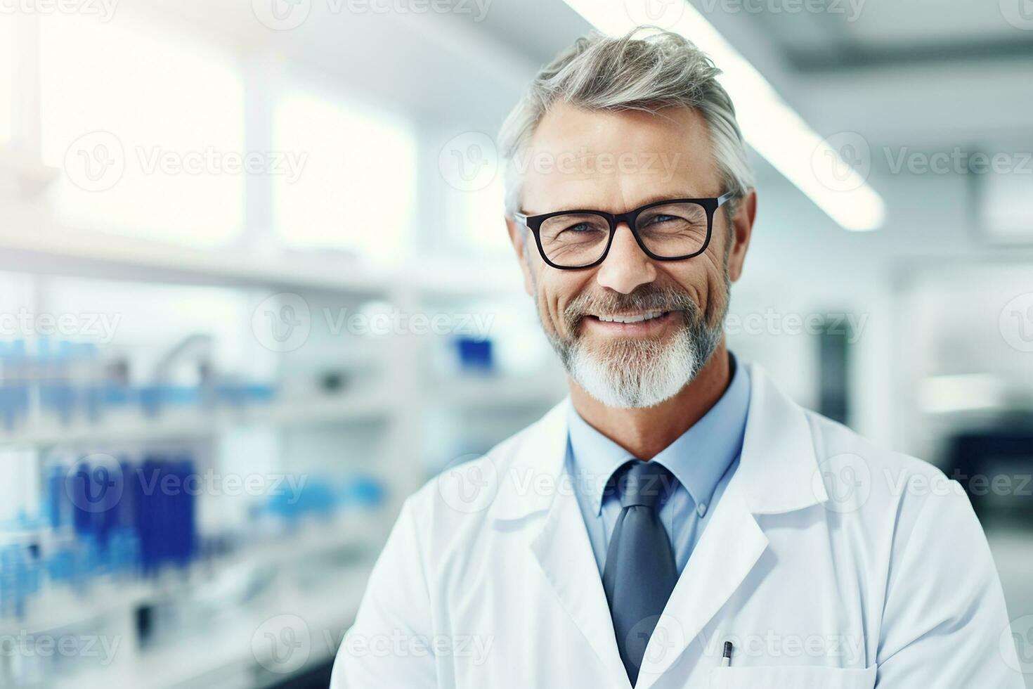 AI generated Healthcare crossed arms and portrait of a male pharmacist standing in a pharmacy clinic photo