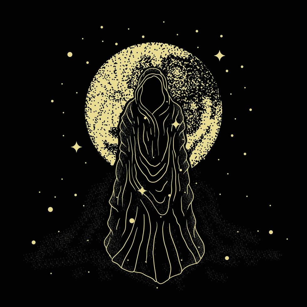 Faceless Wizard or Sorcerer on a Full Moon Night vector