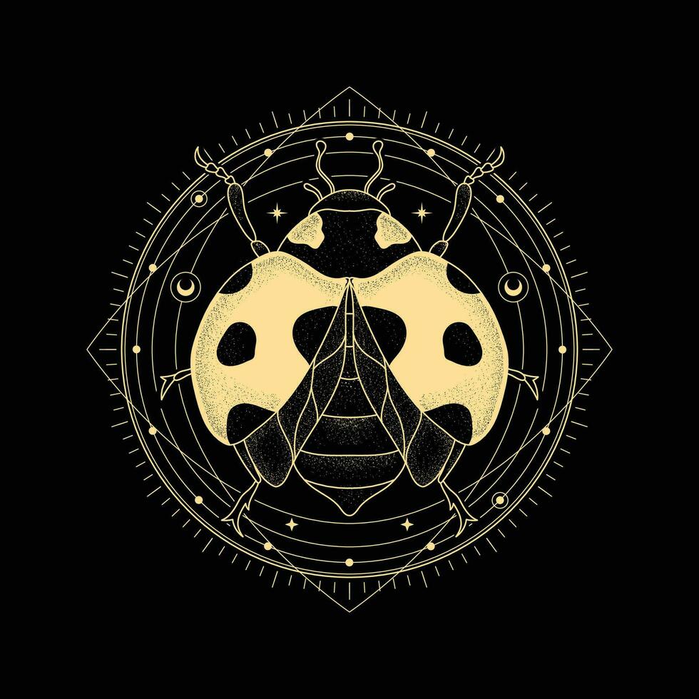 Luxury Gold Ladybug Art with Line art Stipple and Hand drawn Style vector