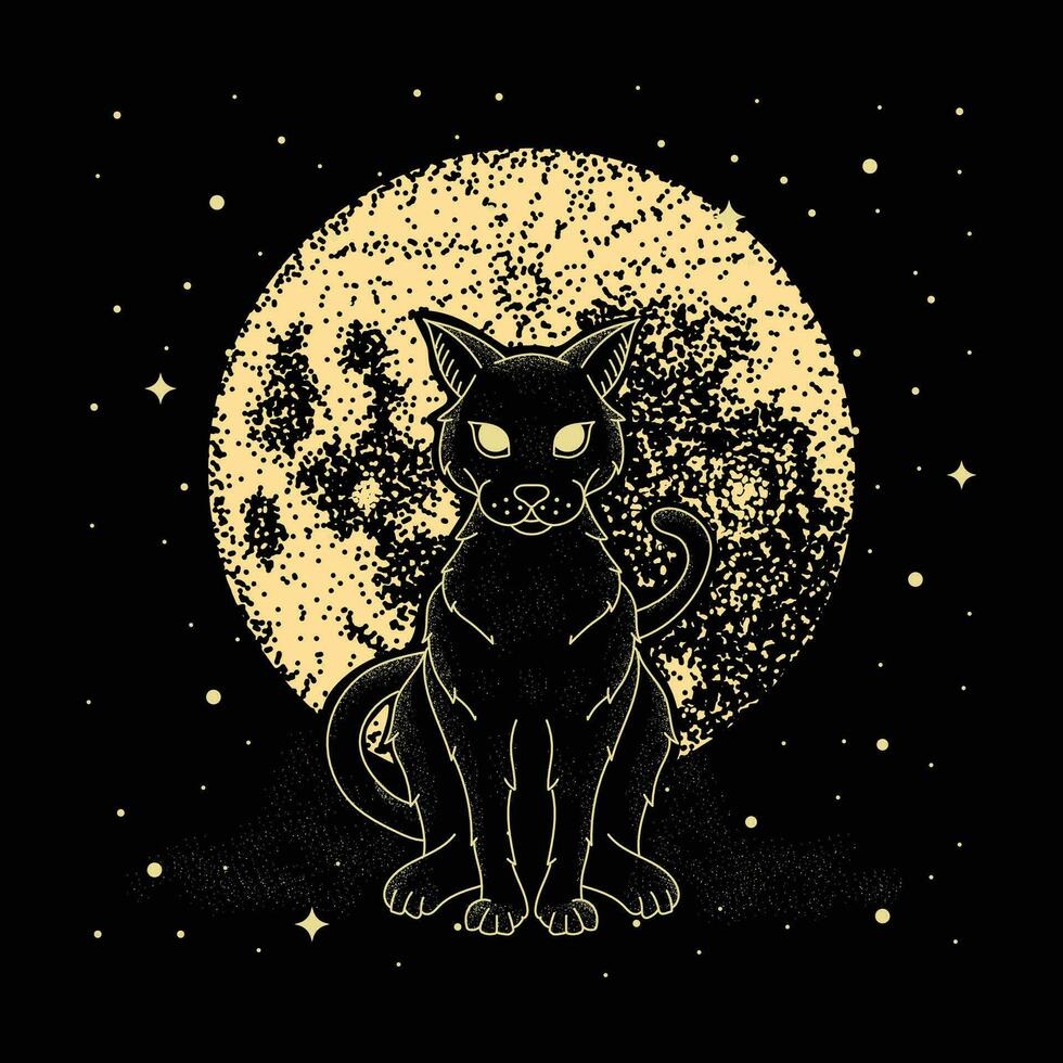 Mystical Cat on a Full Moon Night vector