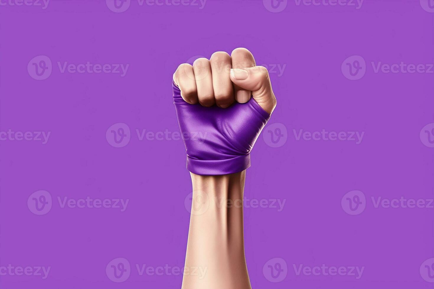 AI generated Raised purple fist of a woman for international women day and the feminist movement march 8 for feminism photo
