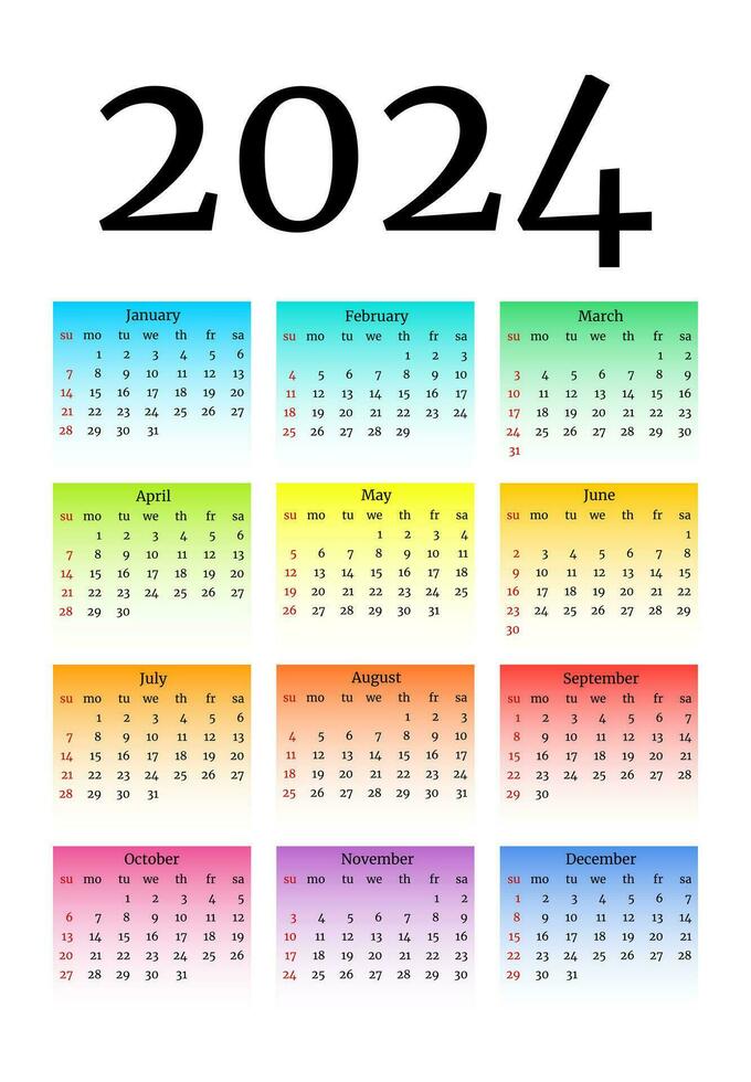 Calendar for 2024 isolated on a white background vector