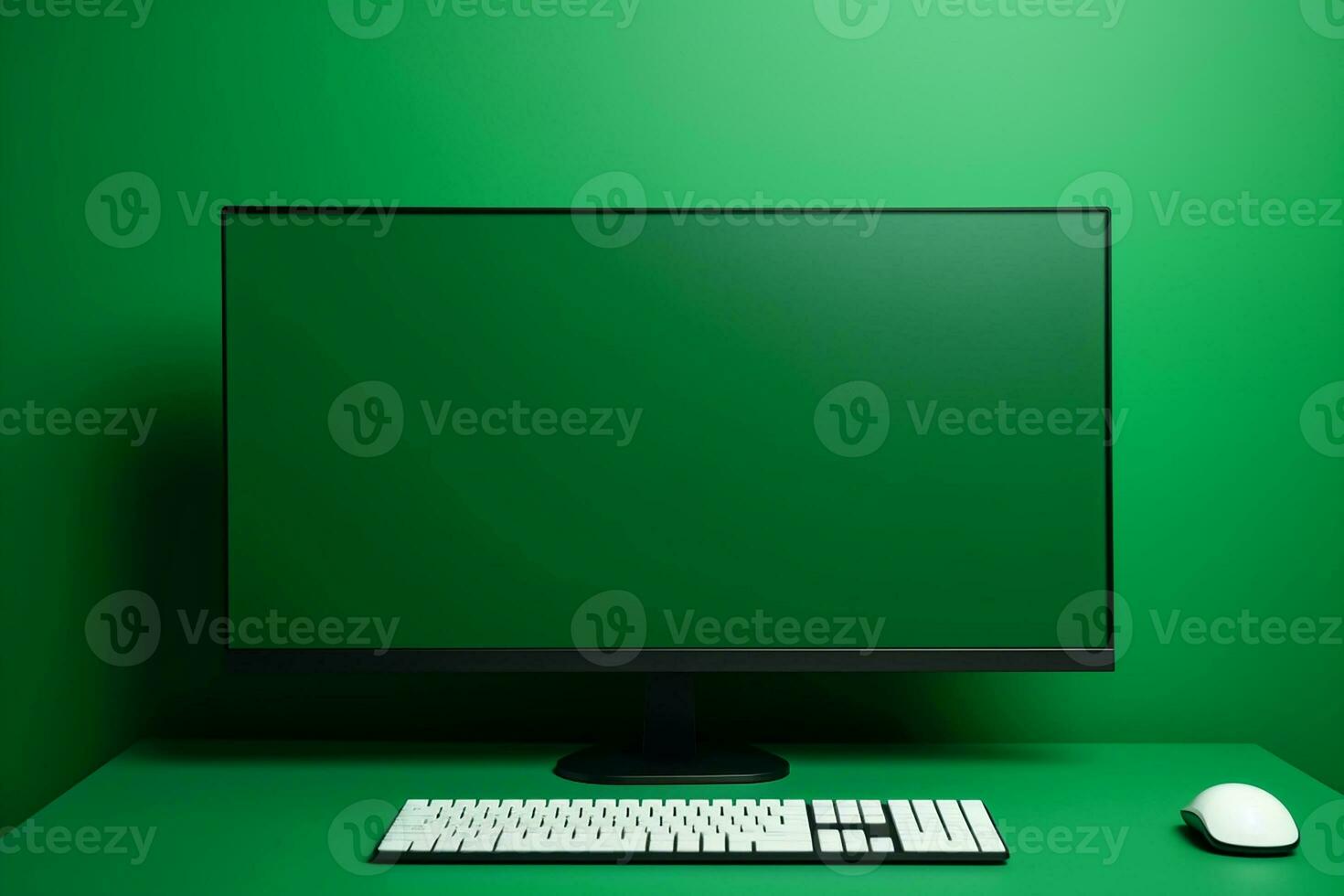 AI generated a blank an empty monitor led LCD green screen for mockup photo