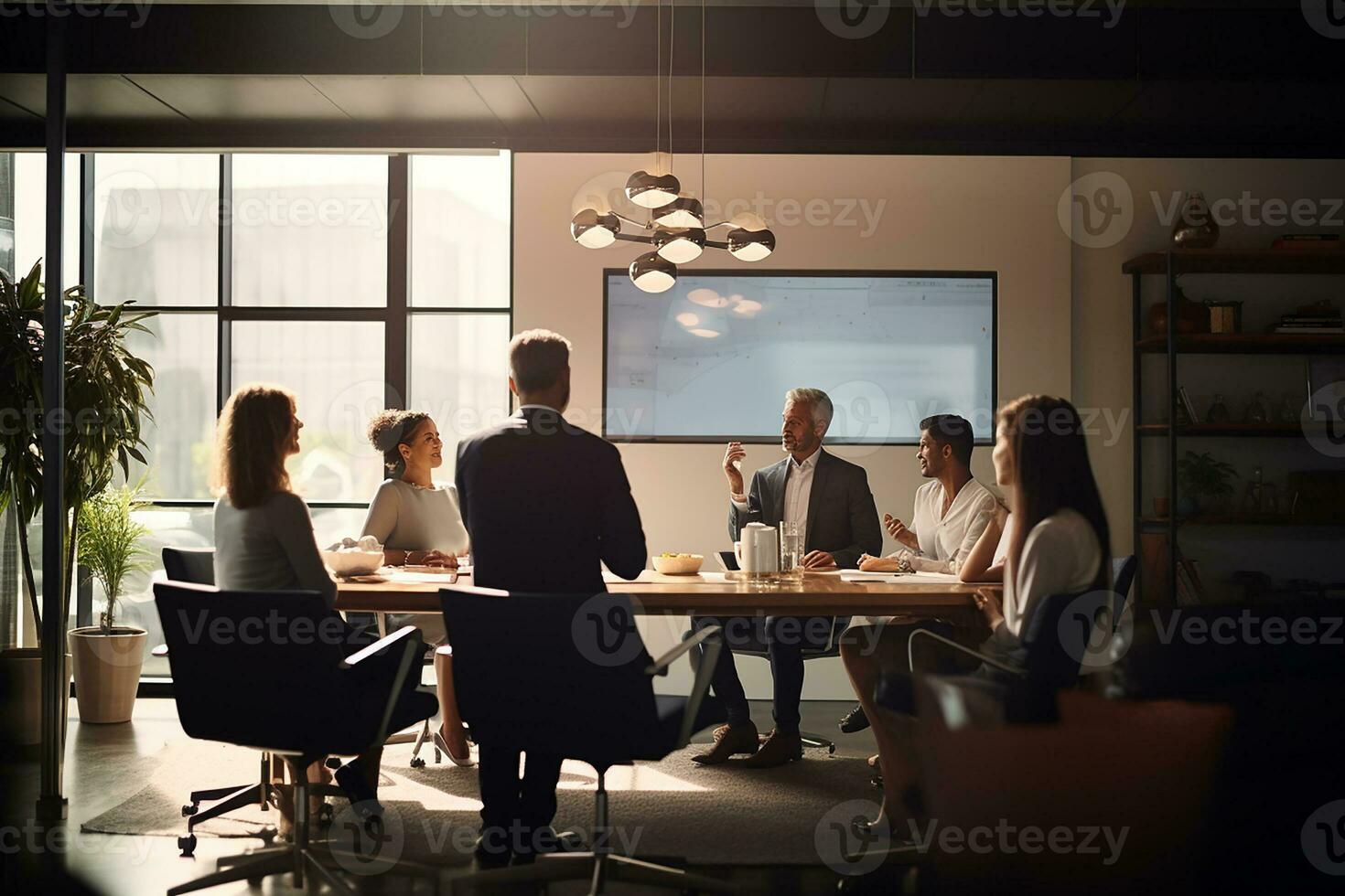 AI generated Business people, group of multiethnic people meeting in conference hall office photo