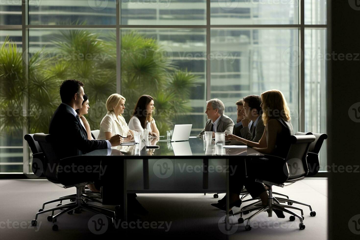 AI generated Business people, group of multiethnic people meeting in conference hall office photo