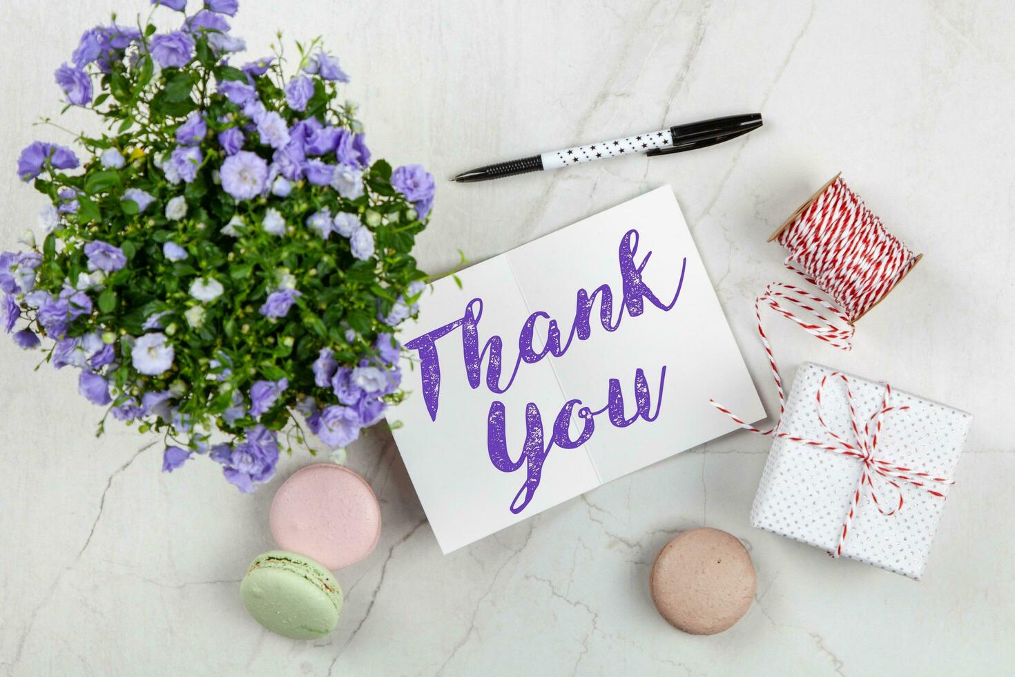 Purple Petaled Flower and Thank You Card photo