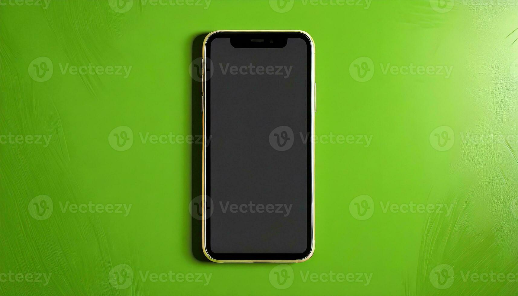 AI Generated Mobile phone mock up on green surface photo