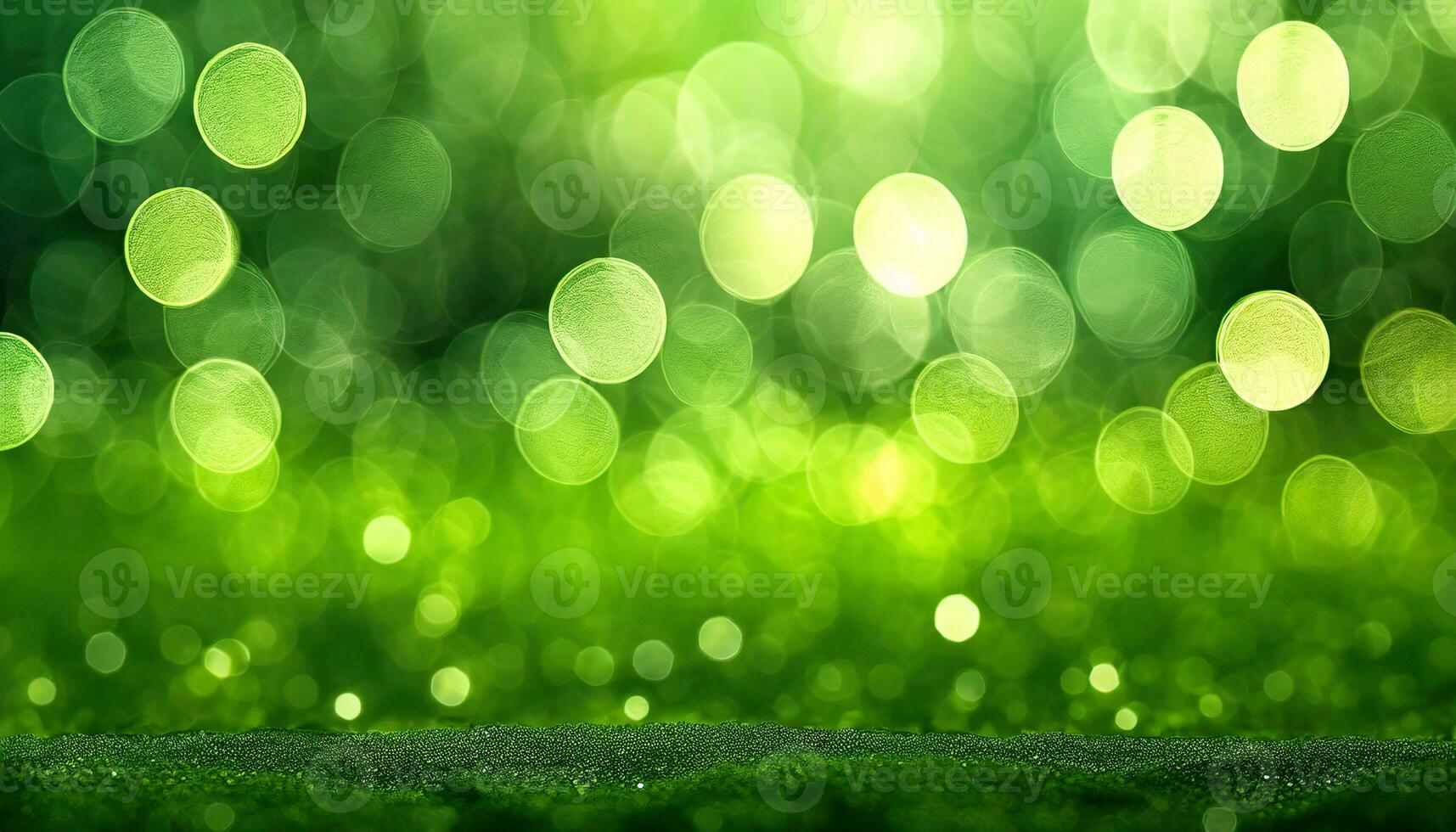 AI Generated green presentation area with bokeh and green sand photo