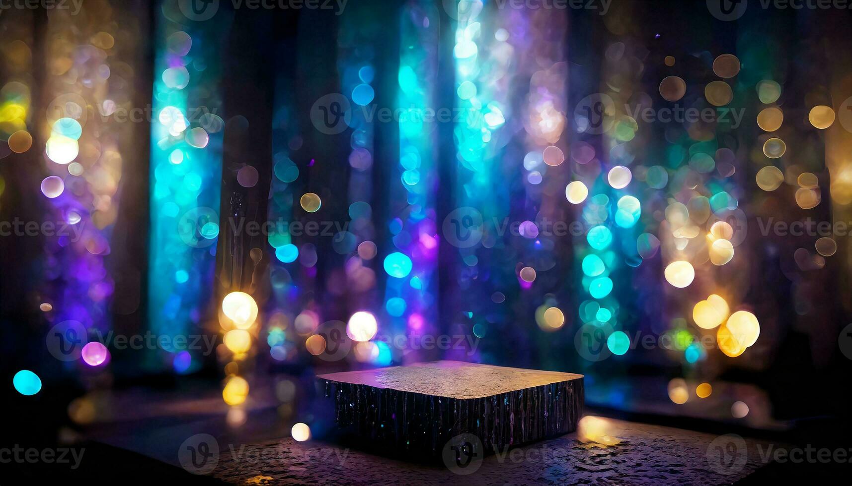 AI Generated colorful glittering colored podium for product presentation and advertising photo