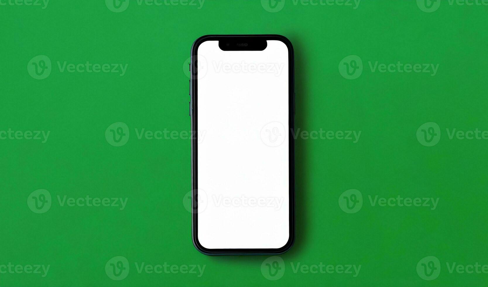 AI Generated Mobile phone mock up on green surface photo