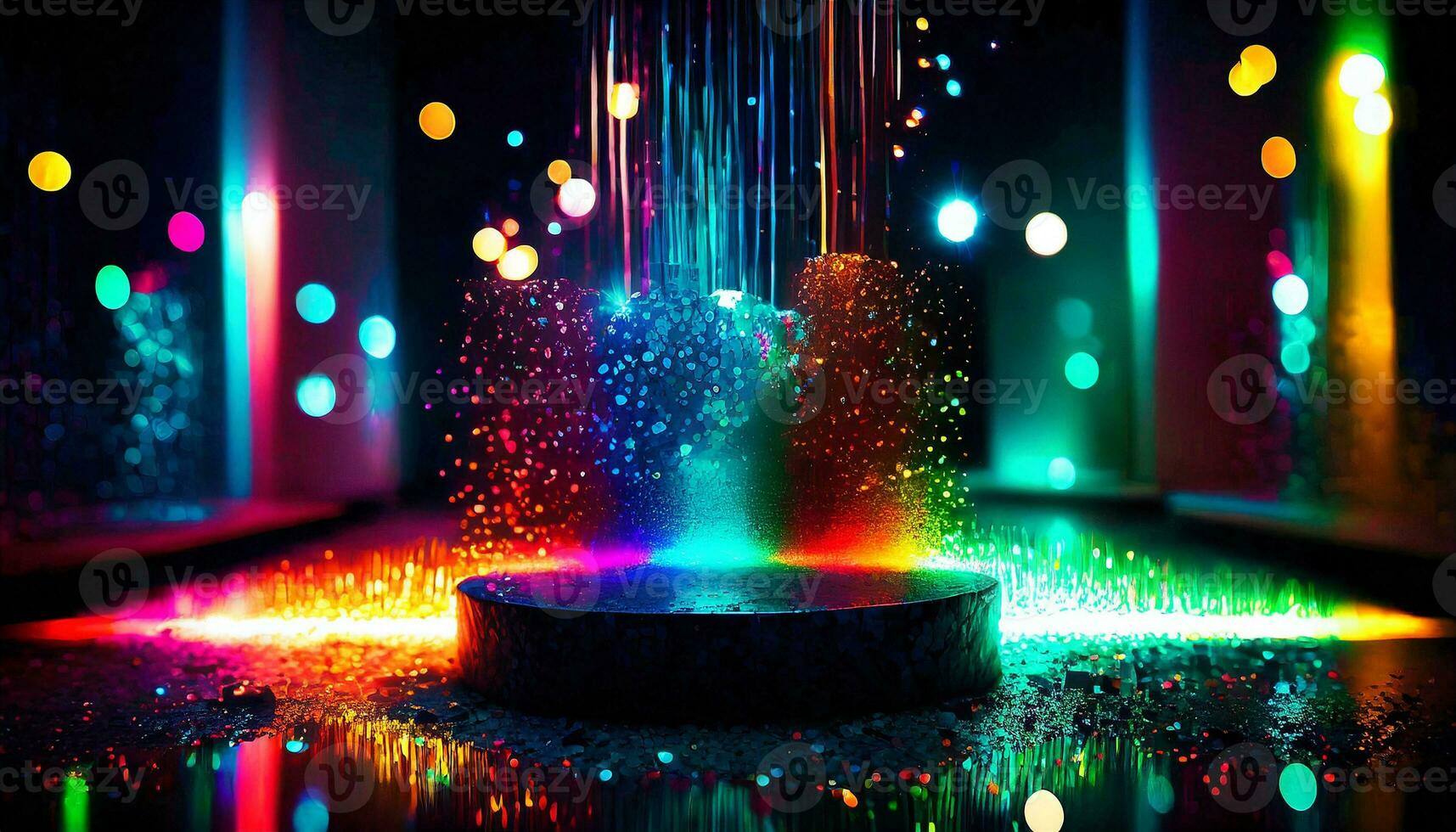 AI Generated colorful glittering colored podium for product presentation and advertising photo