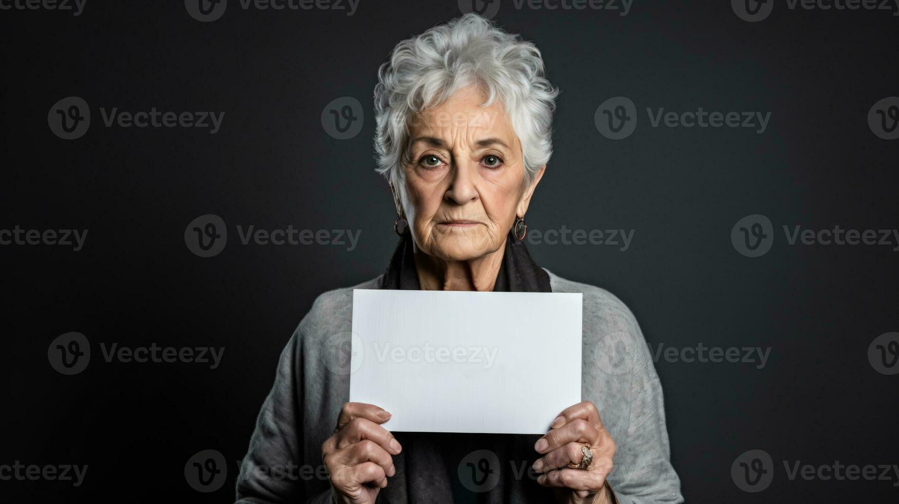 AI generated a woman holds a blank mock-up sign in front of her to express something photo