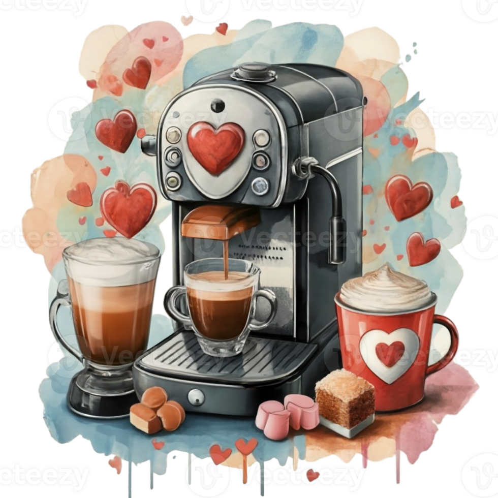 AI generated beautiful watercolor graphics coffee full of love for Valentines Day png